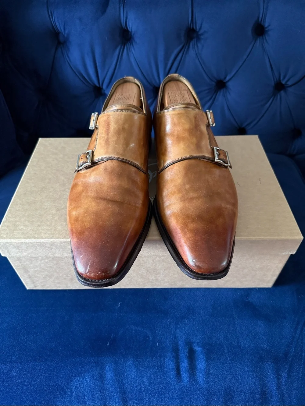 Magnanni Tan Brown Double Monk Strap Leather Shoes